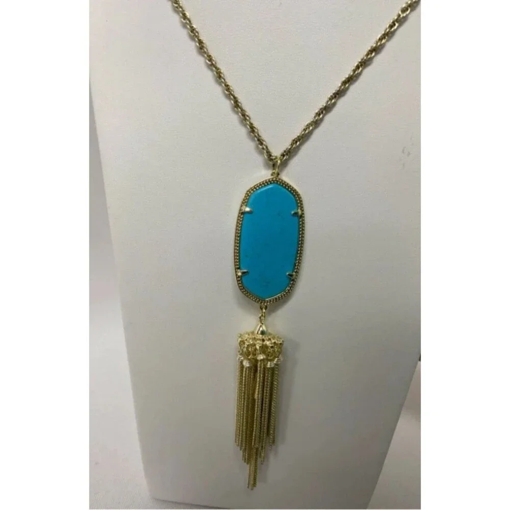 KENDRA SCOTT  Ryane  Gold TONE TURQUOISE LUCITE TASSEL NECKLACE